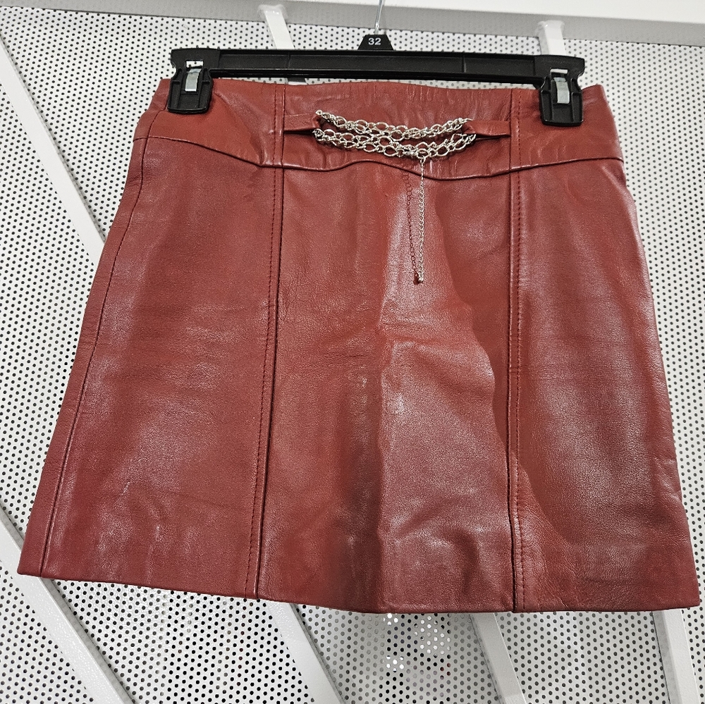 Red leather mini skirt